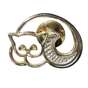 Vintage Avon Cat Moon Brooch Pin Gold Tone Art Deco‎ Style Fashion Jewelry